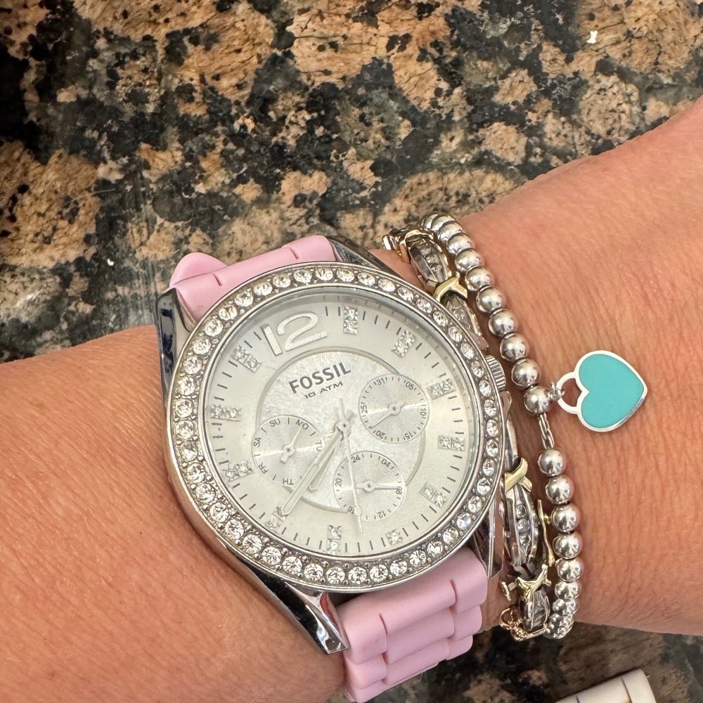 Pink Fossil watch with rhinestones